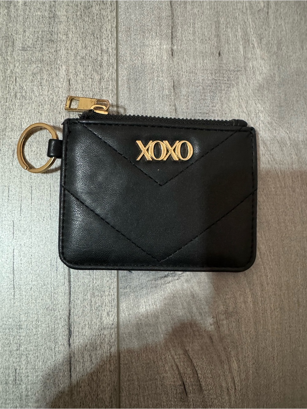 XOXO Black Quilted Card Pouch with Gold Logo and Keyring